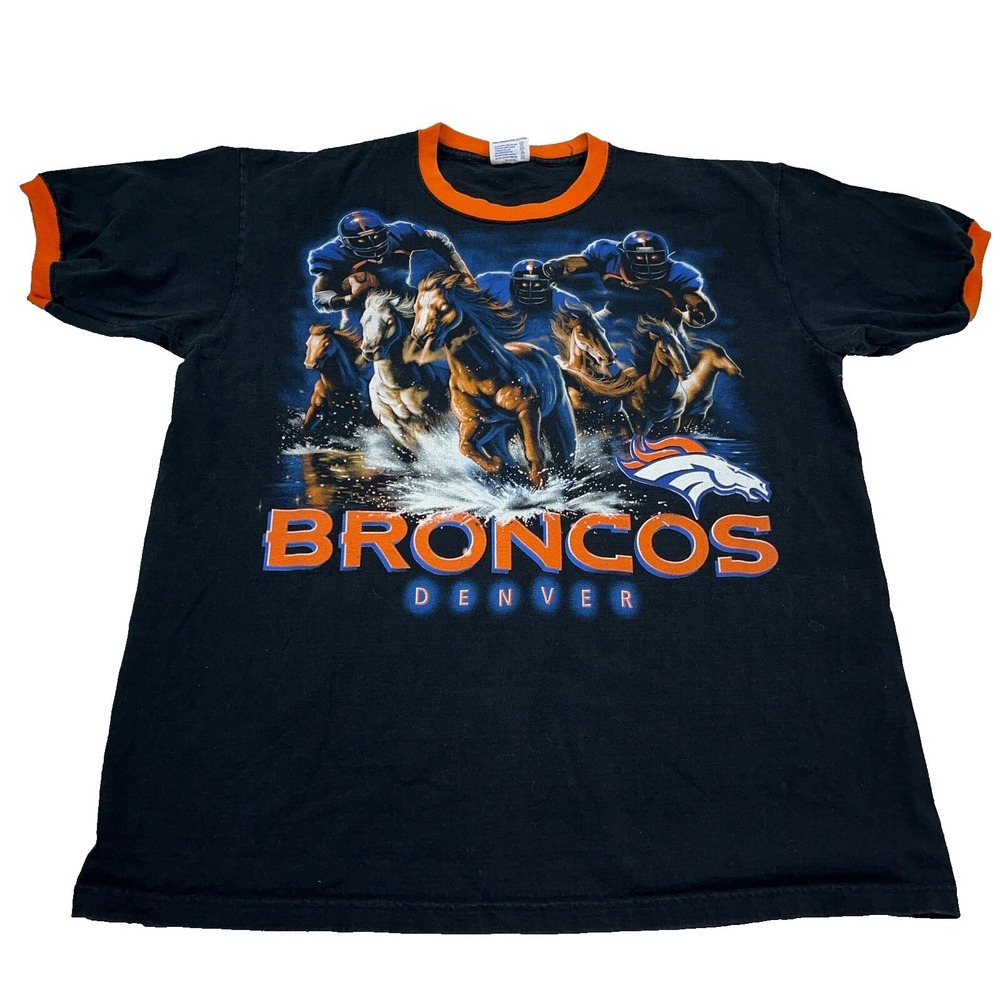 Vintage Denver Broncos Shirt Men XL Black Orange Tee Ringer 80s 90s USA Adult